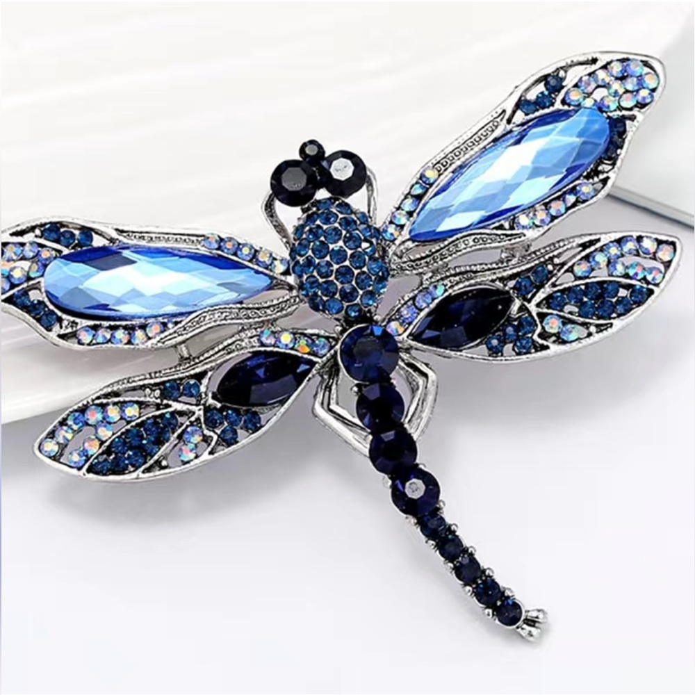 Dragonfly Brooch Pin Rhinestone Blue